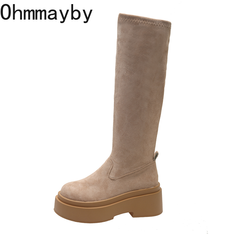 Women Chunky Over The Knee High Boots Fashion Slip On Stretch Long Booties Autumn Winter Platfrom Flats Ladies Shoes 6b7a