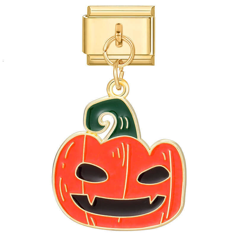 New Women's Gift Gold color Halloween Pumpkin Pendant Italian Charms Links Bangle Beads Fit 9mm Stainless Steel Bracelet Making DIY For Women Fas