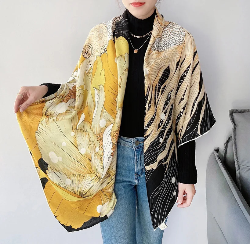 Warm Hems Rollerd Cashmere Scarf Square Shawls Women Large Wool Silk Poncho er Handerchief Cape 130 240909