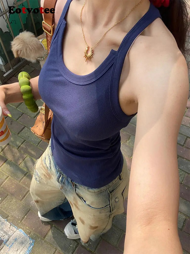 EOTVOTEE American Style High Street Jeans for Women Y2k Vintage Wide Leg Pants 2024 Model Casual Distressed Hole Jeans 240905