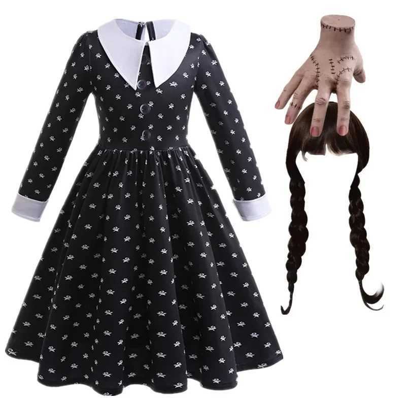 Halloween Movie Wednesday Costume Melina Adams Printed Long Sleeve Dress for Girls 2024 Carnival Party Childrens Gothic Costume W240914