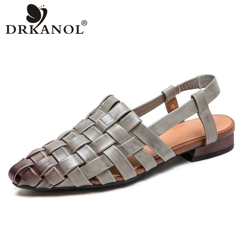 Genuine Leather Women Roman Sandals: Summer Pointed Toe Slip-On Flats 4