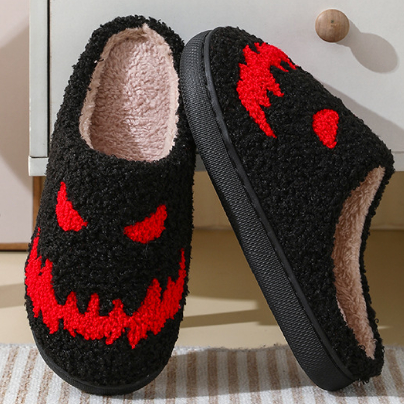 Ghost Face Slippers Halloween Cotton Slippers Men Flat Soft Plush Cozy Indoor Fuzzy Women Couple House Floor Slides Funny Shoes