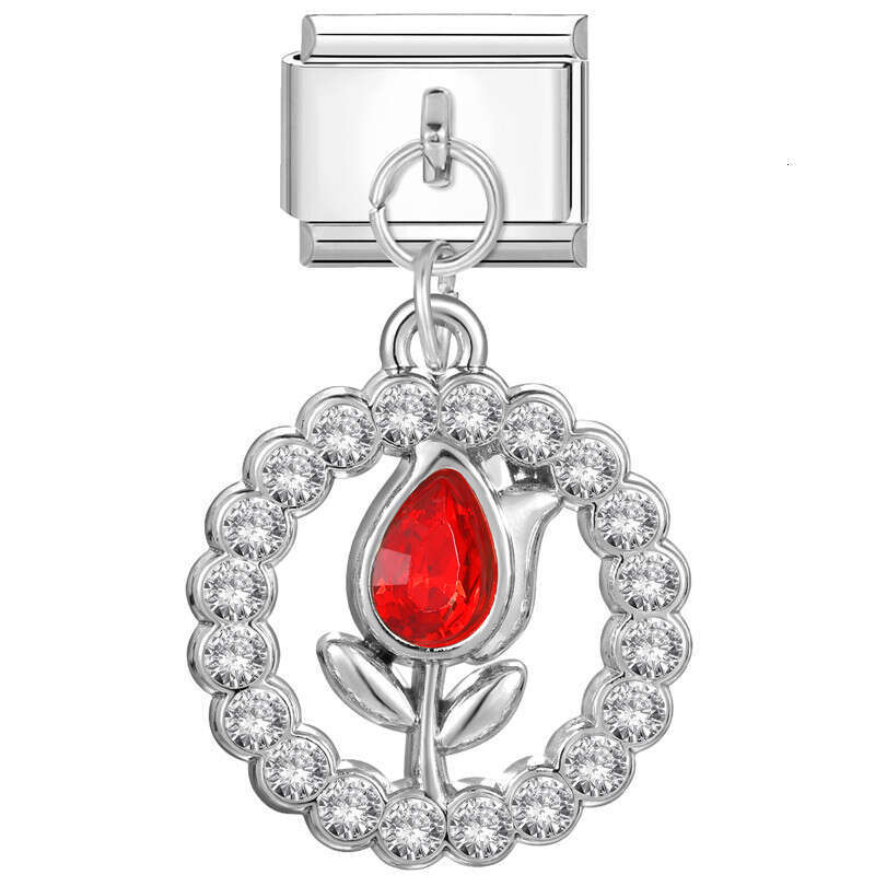 New Women's Gift red enamel Strawberry cherry bow Pendant Italian Charms Links Bangle Beads Fit 9mm Stainless Steel Bracelet Making DIY For Women