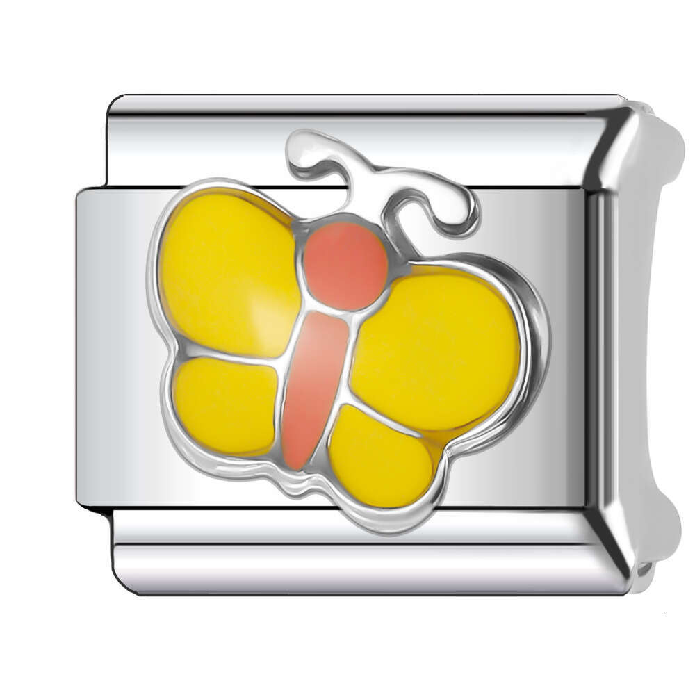 New Women's Gift Colorful butterfly with gold Bead Italian Charms Links Bangle Beads Fit 9mm Stainless Steel Bracelet Making DIY For Women Fashio