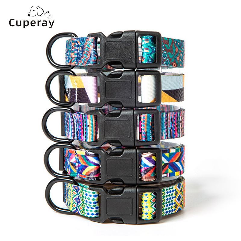 Polyester Dog Collar with Bohemia Floral Tribal Geometric Patterns - Ethnic Style Collar Adjustable for Small Medium Large Dogs