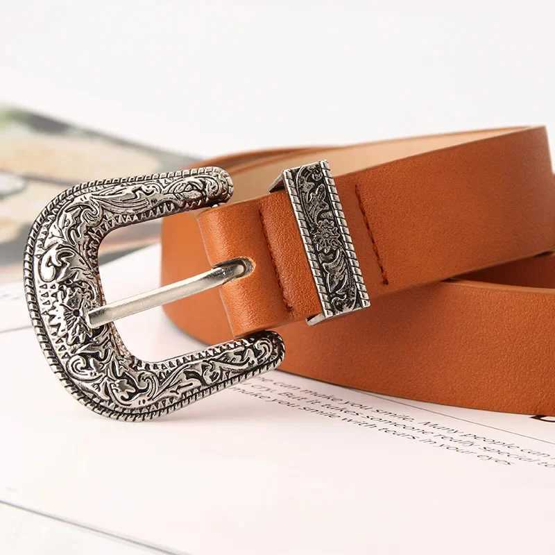 Retro Carve PU Pin Buckle Belt Women Fashion Black Silver Buckle Thin Belts Female Jeans Dress Waistband Brand Design 2022X240914