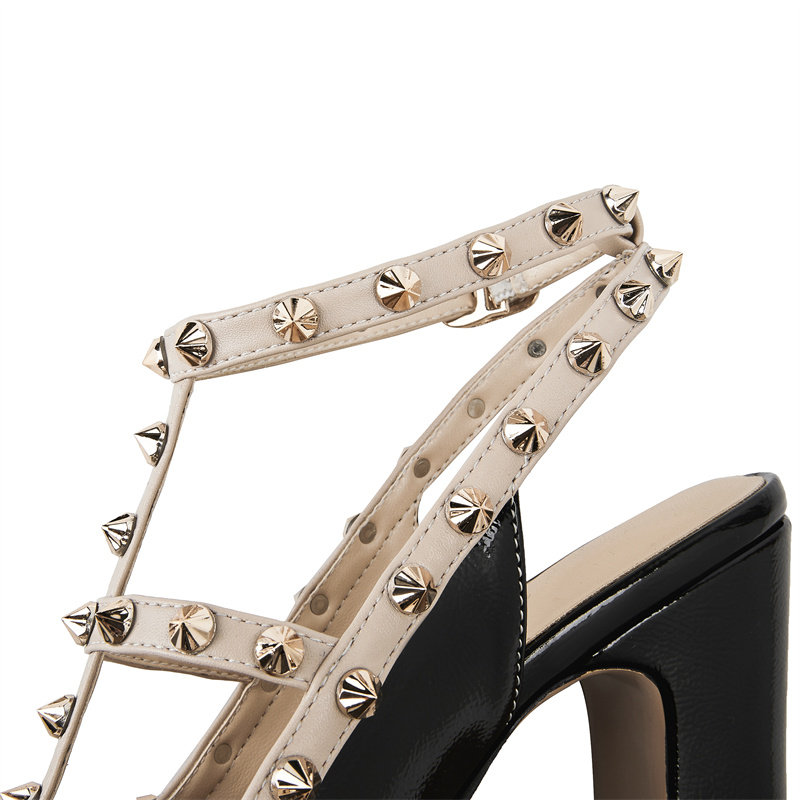 Metal Brand Rivet Buckle Black Apricot Sandals Summer Sexy 15cm High Heel Nightclub Racing Women's Shoes Size 36-43 84c4