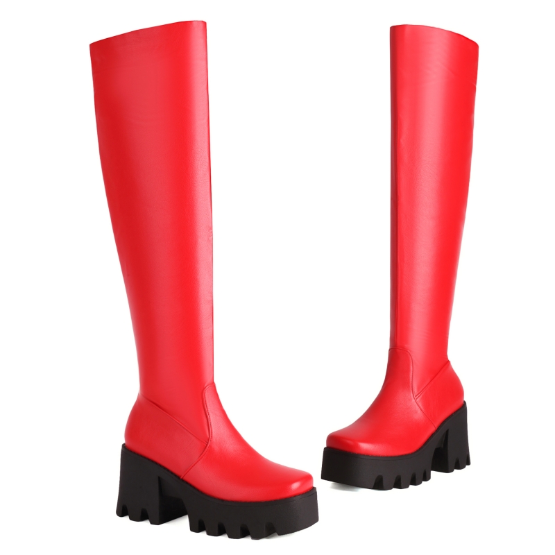 Knee Sexy Boots Women Platform Red White Black Long Thigh High Boot Thick Punk Heels Winter Dance Shoes Lady Large Size 48 e1f6