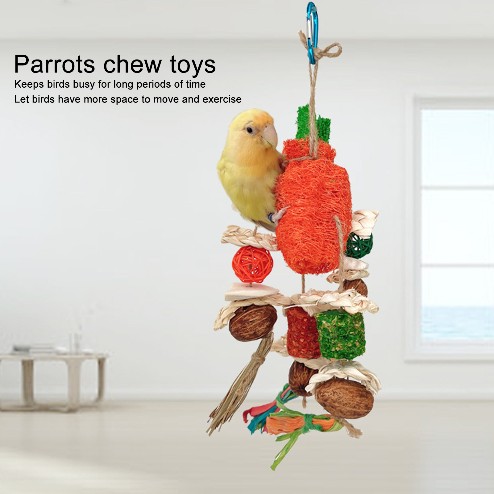 Parrot Chew Toys Relieve Boredom Teeth Cleaning Bite Resistant Safe Hanging Colorful Loofah Corn Cob Bird Toy