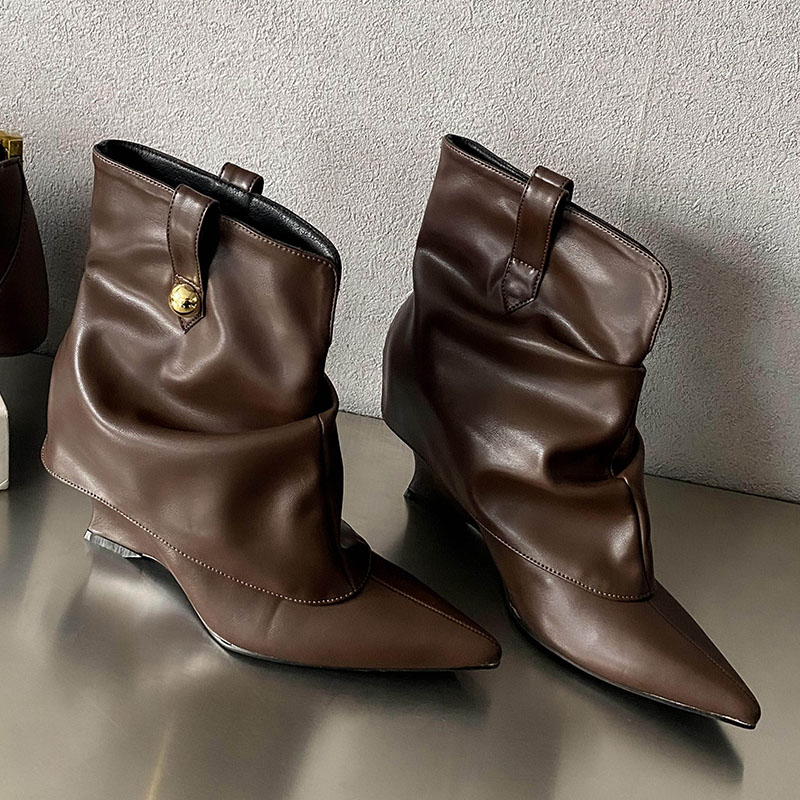 Female New Footwear Designer Women Ankle Boots Slip On Fashion Pointed Toe Ladies Modern Booties With Wedges Shoes
