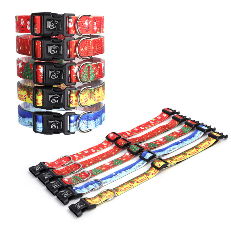Christmas Pet Collar,Adjustable Dog Collar Christmas Tree Snowman Print Pattern Pet Supplies for Large, Medium，Small Dogs & Cats