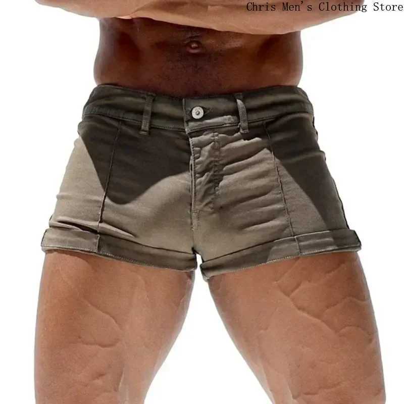 Sports Casual Jeans Summer Shorts Mens Tight Short Shorts Zipper Stretch Slim Mens Shorts Gym and Fitness Training Trousers Y240914