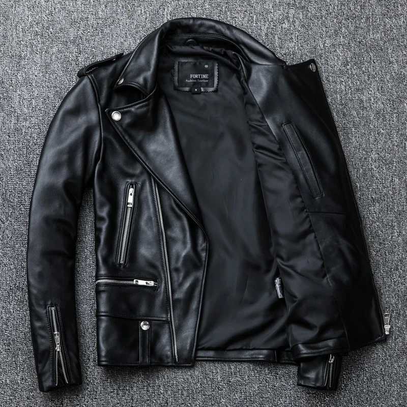 Spring Classical Perfecto Jacket Genuine Leather Motorcycle Jackets Men New Zealand Sheepskin Men Black Coat Slim SuitX240913