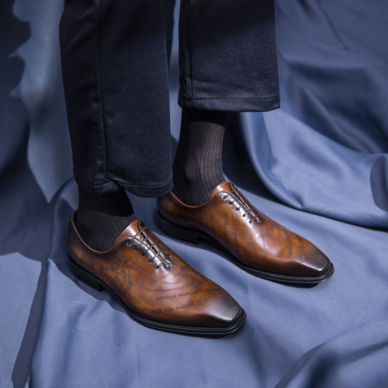 Luxury Handmade Real Leather Casual Oxford Men Dress Shoes Pointed Toe Genuine Leather Lace-up Wedding Shoes Black Brown