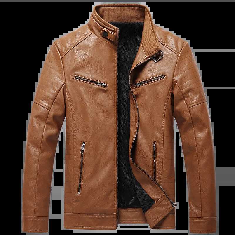 New leather jacket mens plush jacket casual Korean version personalized PU leather jacket youth standing collar leather jacketX240913