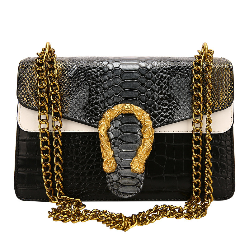 Halloween Fashionable and Minimalist Gradient 2024 New Crocodile Pattern Trendy Chain Shoulder Bag Handbags