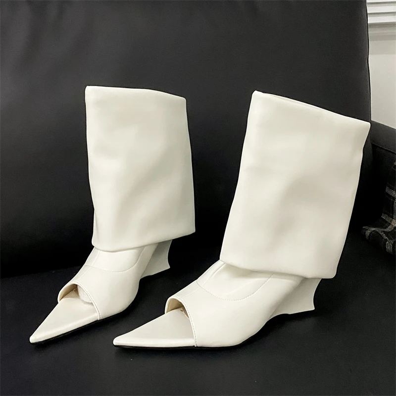 Eilyken Fashion Pointed Peep Toe Women New Boots Sandals Designer Knee-High Booties Wedges Heels Ladies Shoes atos De Mujer 66b6
