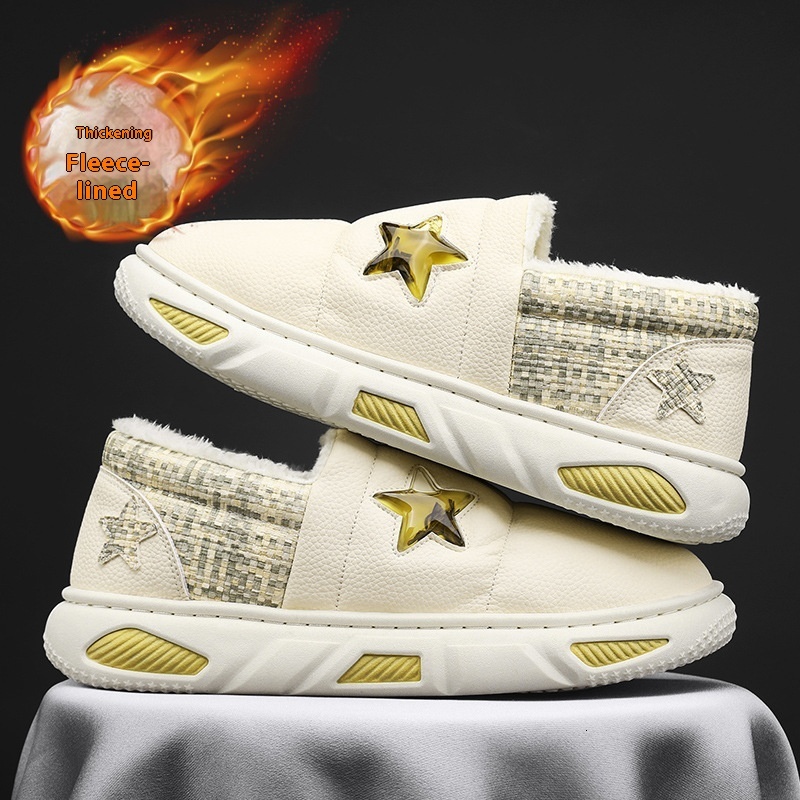 Leather face small fragrant style star shoes autumn and winter velvet men's cotton shoes, with a sense of design for West Lake Longjing snow boot