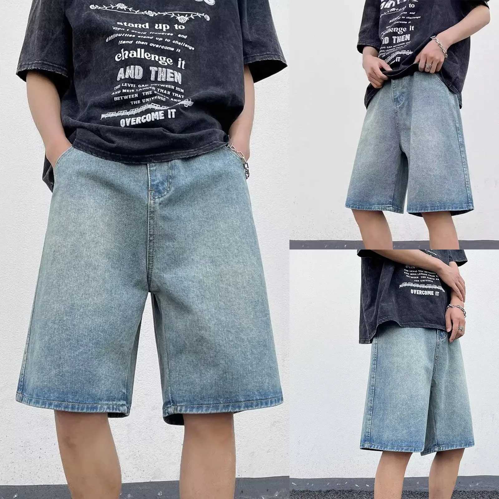 New Mens Summer Fashion Y2k Denim Shorts Teenager Boys Hip Hop Vintage Streetwear Baggy High Waist Jeans Shorts X240914
