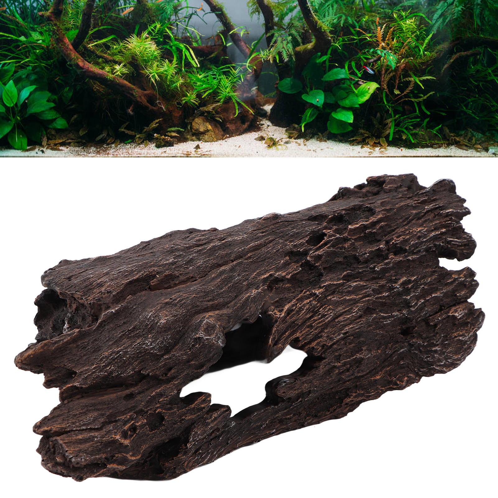 Resin Wood Aquarium Decorations Reptile Hollow Tree Trunk Cavern Bark Bend For Lizard Tortoise Spider