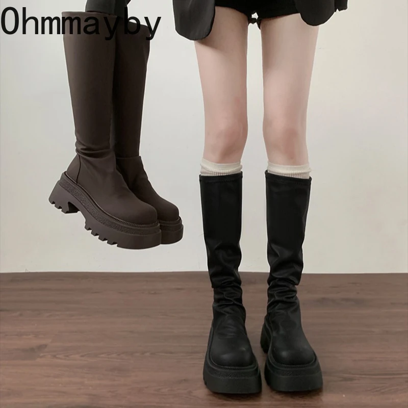 Women Chunky Knee High Fashion Back Zippers Knight Long Boots Platform Heels Autumn Winter Ladies Shoes ea6f