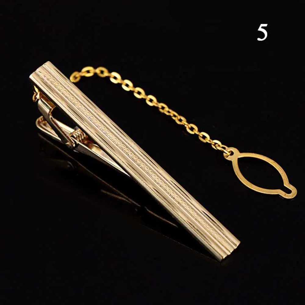 New Metal Gold Color Tie Clip With Chain For Men Wedding Necktie Tie Clasp Clip Gentleman Ties Bar Tie Pin For Mens AccessoriesX240914