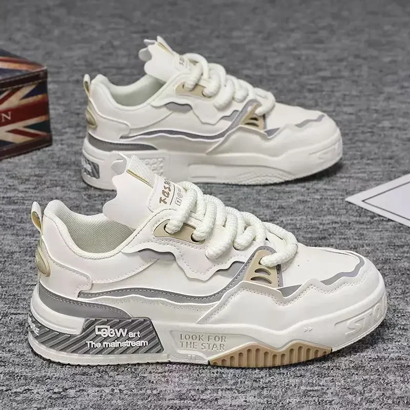 Men Vulcanized Shoes Fashion Casual Non Slip Wear Resistant Sports Comfortable Flat Soled Lace Up Casual Men Shoes 2024