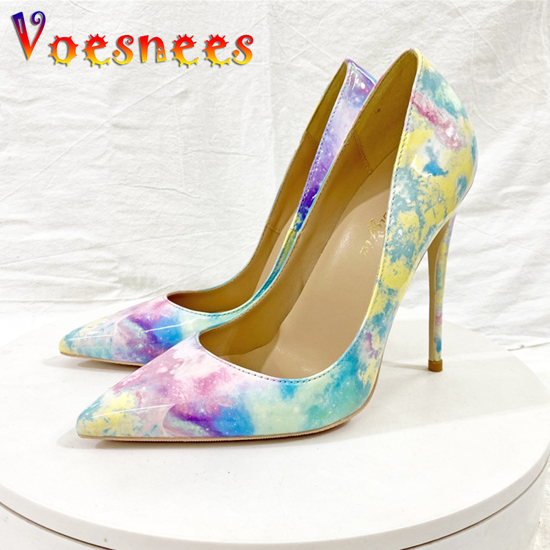 2024 New Gradient Color Fashion Party Single Shoes 12CM Women's Summer Office Pumps Mixed Color Shallow Mouth Thin High Heels