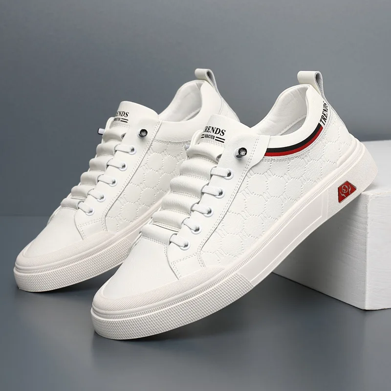 2024 New Shoes for Men Genuine Leather Casual Shoes Luxury Knurling Flat Skateboard Shoes Youth Fashion Cow Leather Sneaker