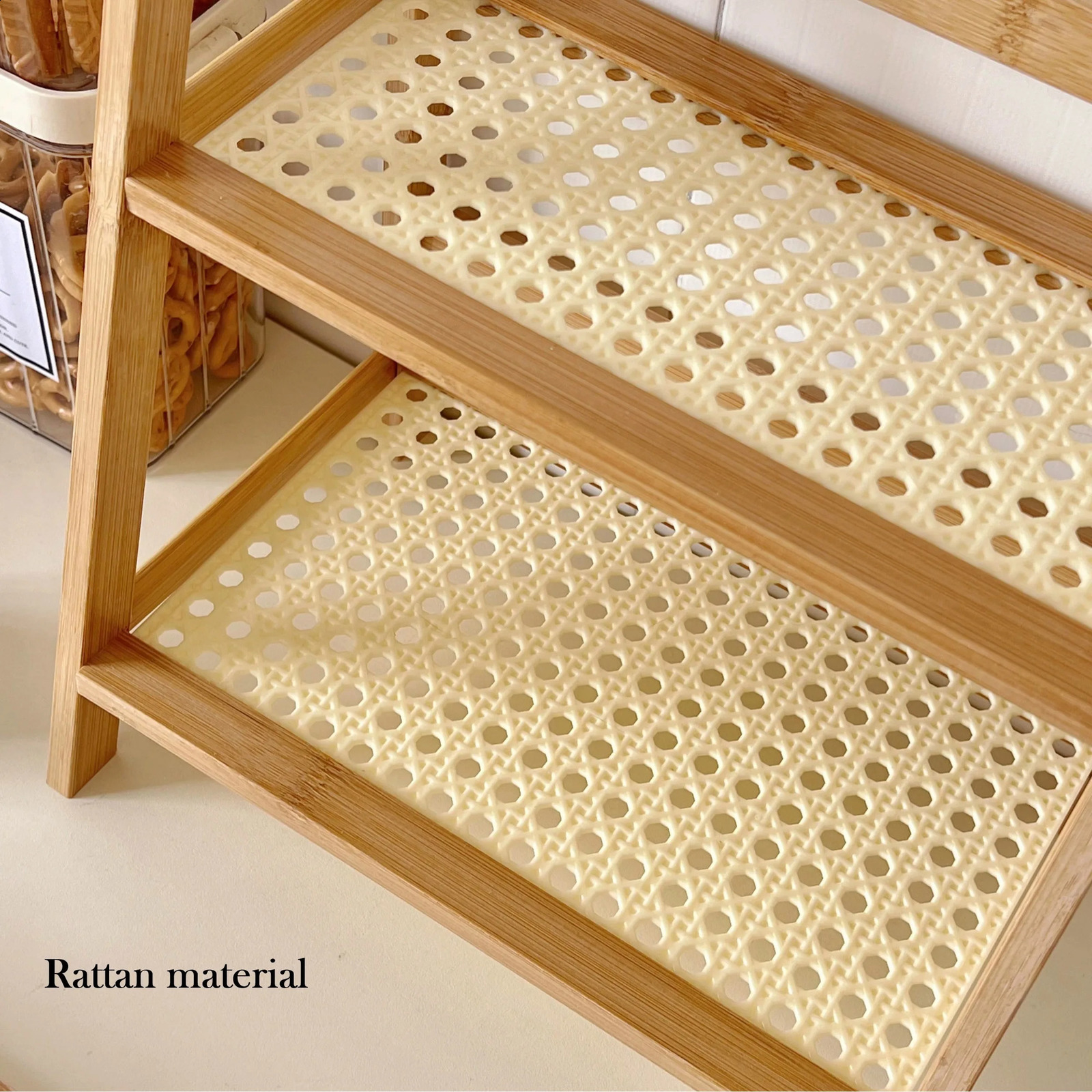 Wooden Storage Shelf for Kitchen Rattan Desktop Organizer Display Rack Spice Rack for Countertop Makeup Organizer for vanity 240910