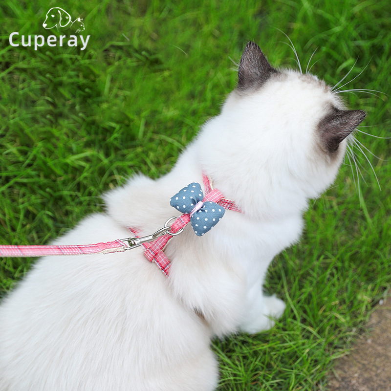 Adjustable Pet Cat Harness and Leash Set Small Dog Leash Leash Harness with Bow Decoration H-Harness Pet Supplies Accessories