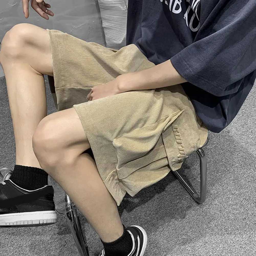 Mens Streetwear Breeches Retro Korean Harajuku Pocket Denim Hip Hop Cargo Short Pants Grunge Bermudas Jeans Shorts ClothesX240914