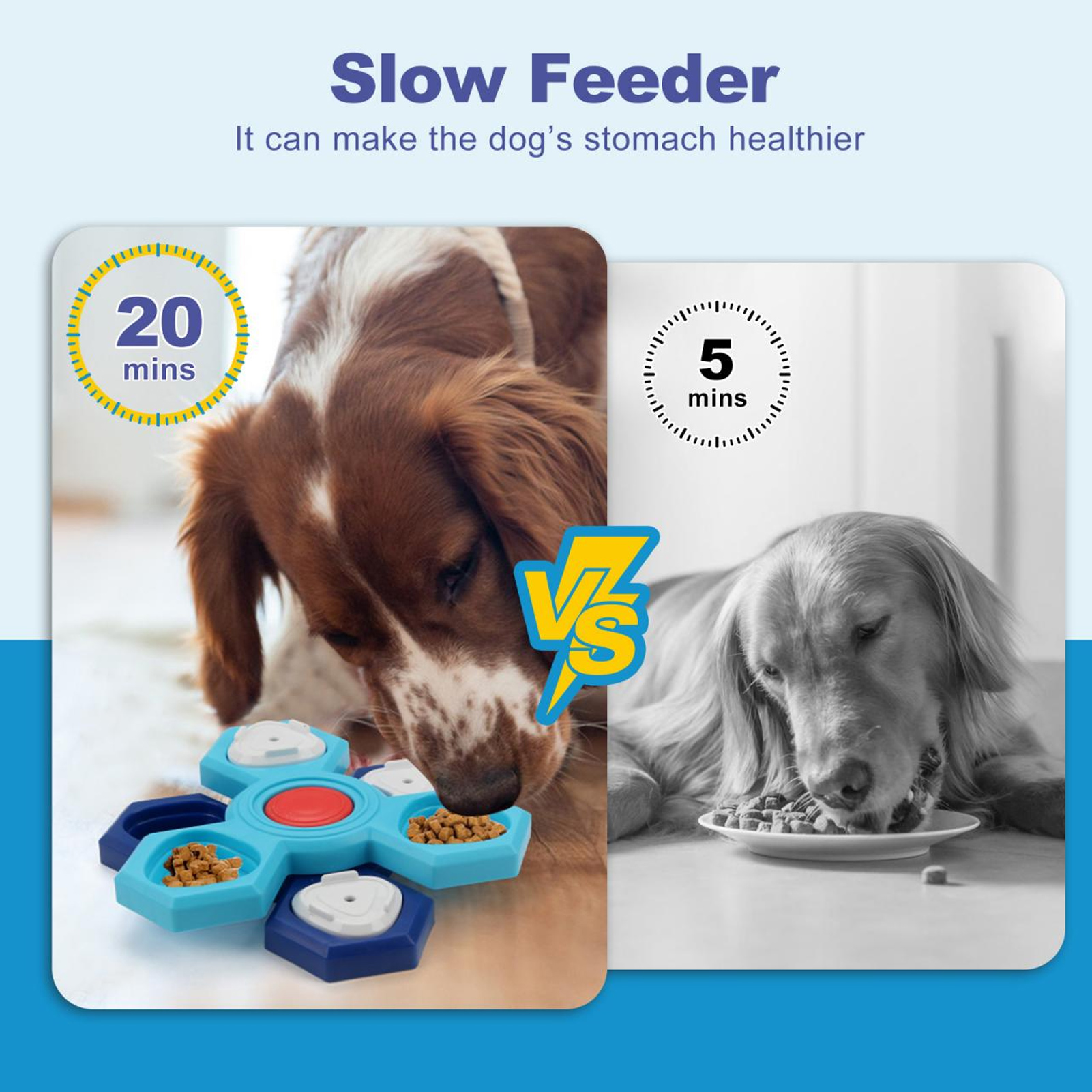 Slow Feeder Dog Bowl, Fun Dog Puzzle Feeder Toy, Interactive Bloat Stop, Cat Pet Bowl for Slow Eating