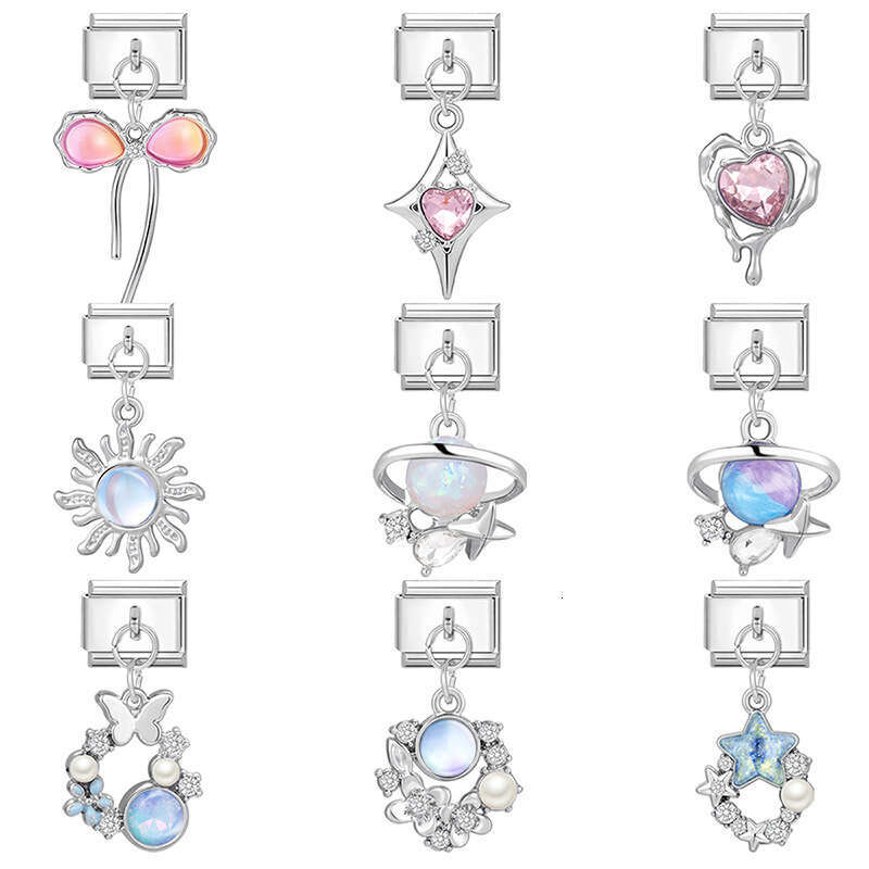 New Women's Gift shine bow butterfly heart Pendant Italian Charms Links Bangle Beads Fit 9mm Stainless Steel Bracelet Making DIY For Women Fashio