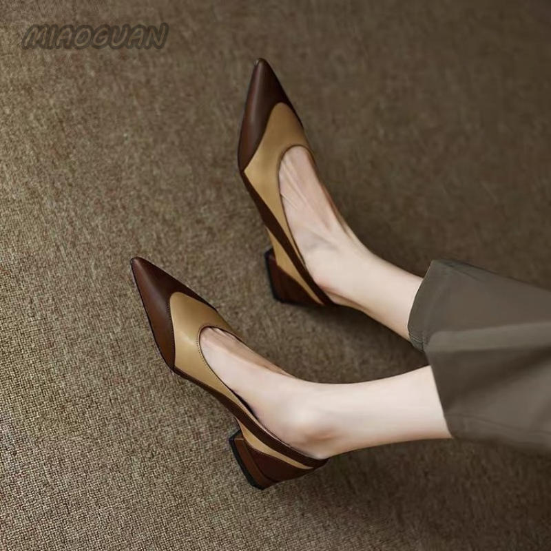 2023 Arrival New Spring New Autumn Women Pumps Soild Low Heels Pu Leather Sandals Shallow Pointed Toe Designer Dress Party Mujer 8a28 d581