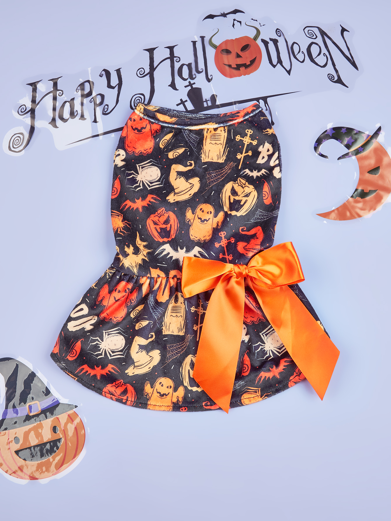 Halloween Lightweight Velvet Clothes Dog Costume Puppy Dress Doggie Party Girl One Piece with Bowknot Holiday Cat Outfits Black