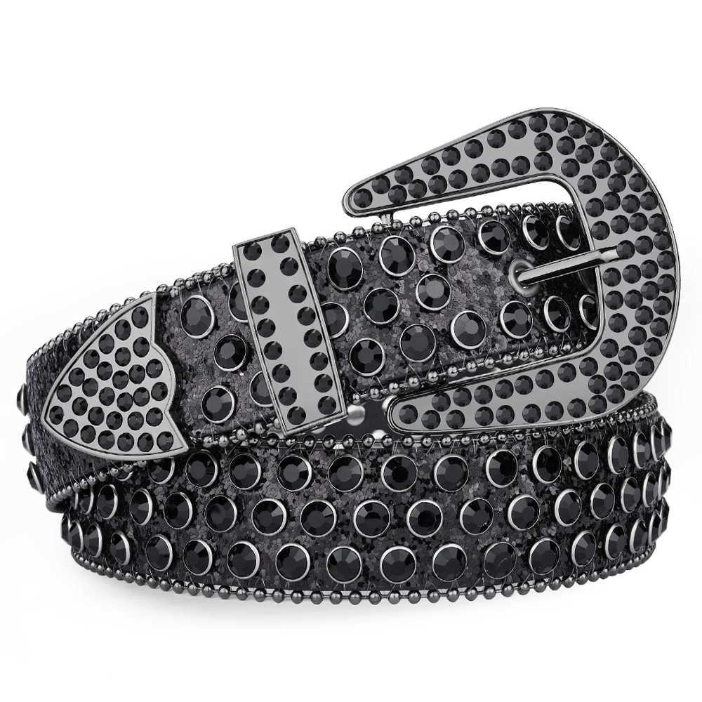 Mens Jeans Rhinestone Large Size Belt Womens Belt Western Denim Shiny Rivet Design Leather HipHop Punk Rock Y2K Style BeltX240914
