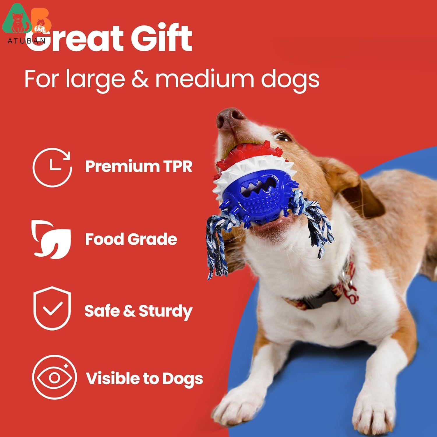 ATUBAN Squeaky Dog Toys for Aggressive Chewers,Tough Dog Chew Toys for Dogs,Treat Dispensing Dog Toys for Boredom & Enrichment