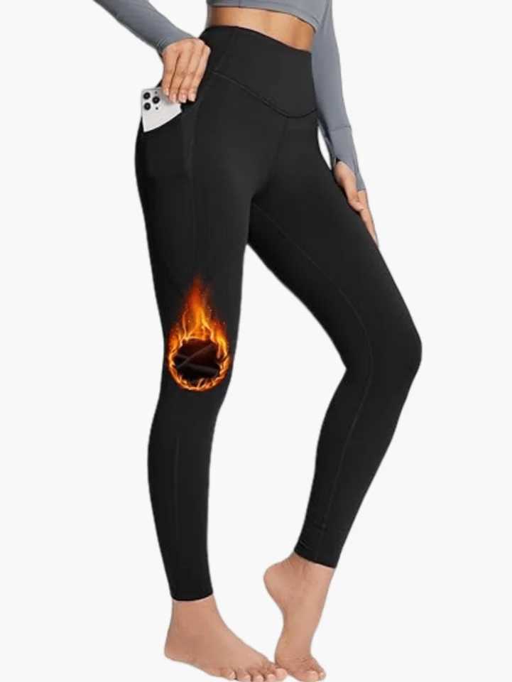 Fleece lined slimming yoga leggings with phone pockets winter warm high waisted sports leggings women s sportswearX240914