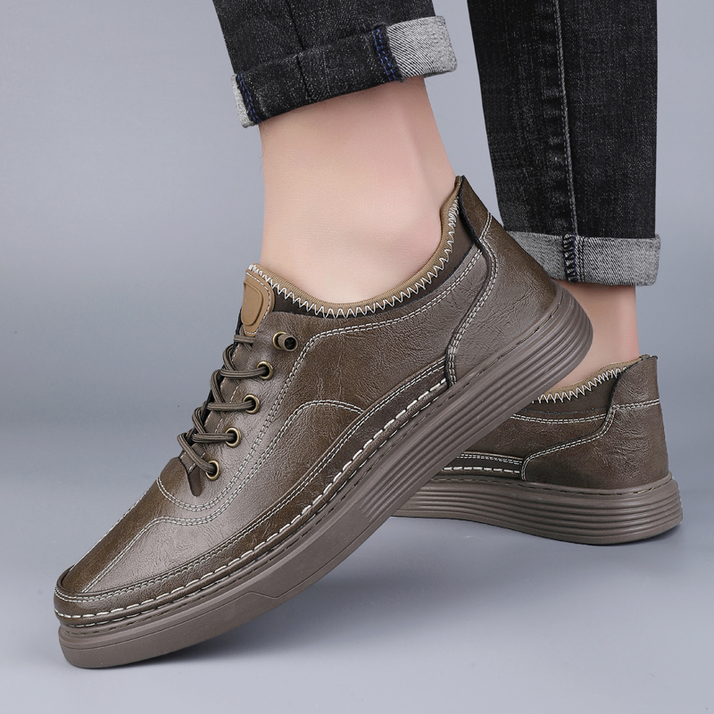 Genuine Leather Sneakers for Men: Casual, Comfortable 2024 Lace-Up Skate Shoes 4 Comtable