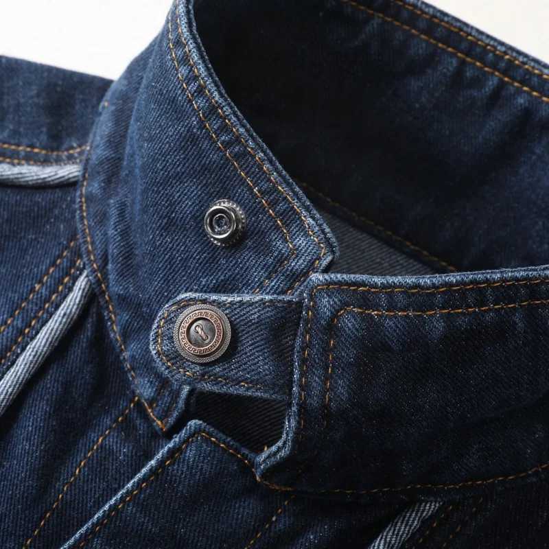 2024 autumn and winter new high-end American retro loose jacket personalized splicing mens denim top blue plus size mens clothi W240914
