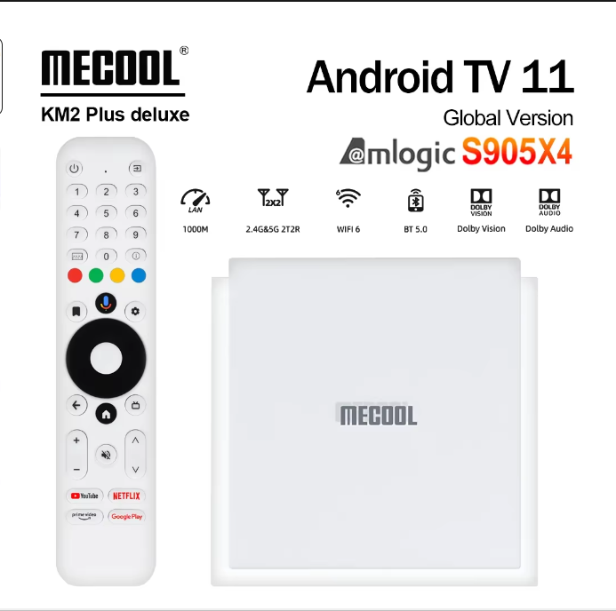 Shipping By DHL/UPS Mecool KM2 Plus Deluxe Android 11 TV Box Amlogic S905X4 4GB 32GB Google Certified Netfil 4K ATV BOX 5G WiFi 6 Doby Atm0s Audio TVB