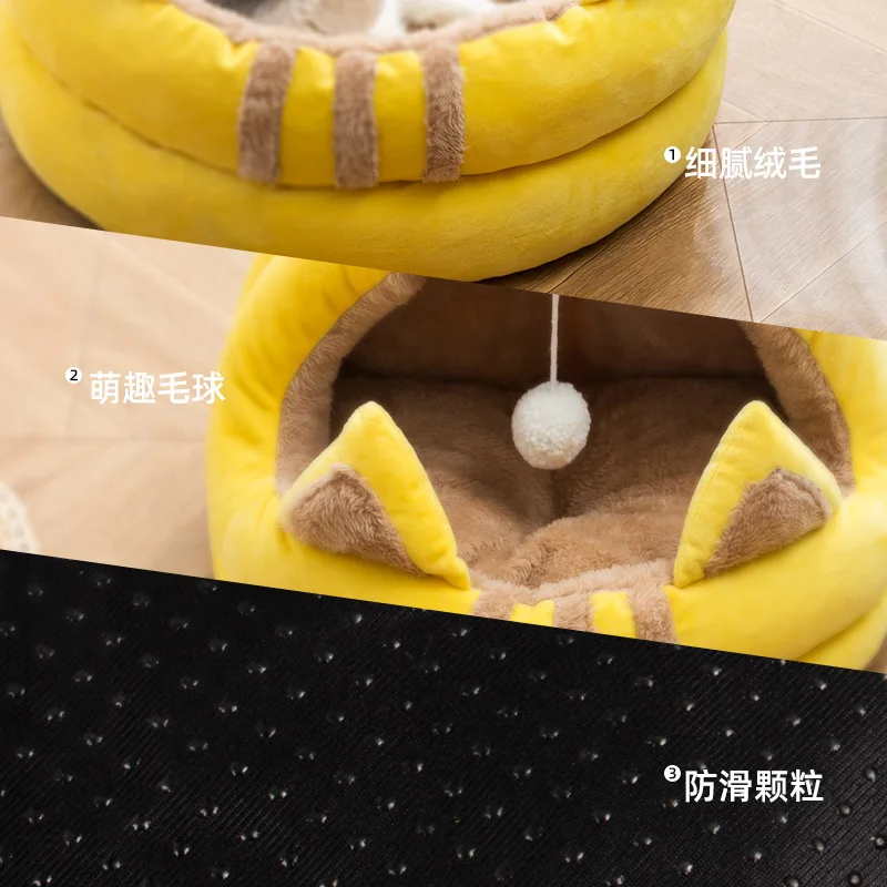 Semi Enclosed Nest Cat House Windproof Warm in Winter Soft Comfortable Adding Cotton Thickening Plush Dog Bed Pet Supplies