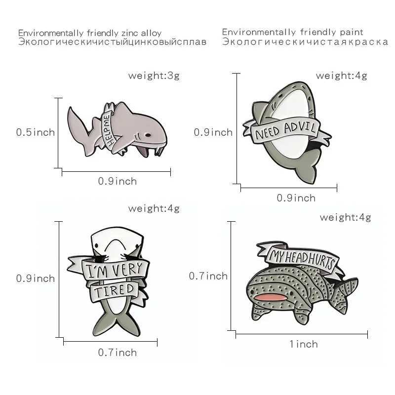 Custom Shark Tiger Brooch HLEP ME NEED ADVILIM VERY TIREDMY HEAD HURTS Enamel Pin Marine Animal Life Badge Gift for WholesaleX240914