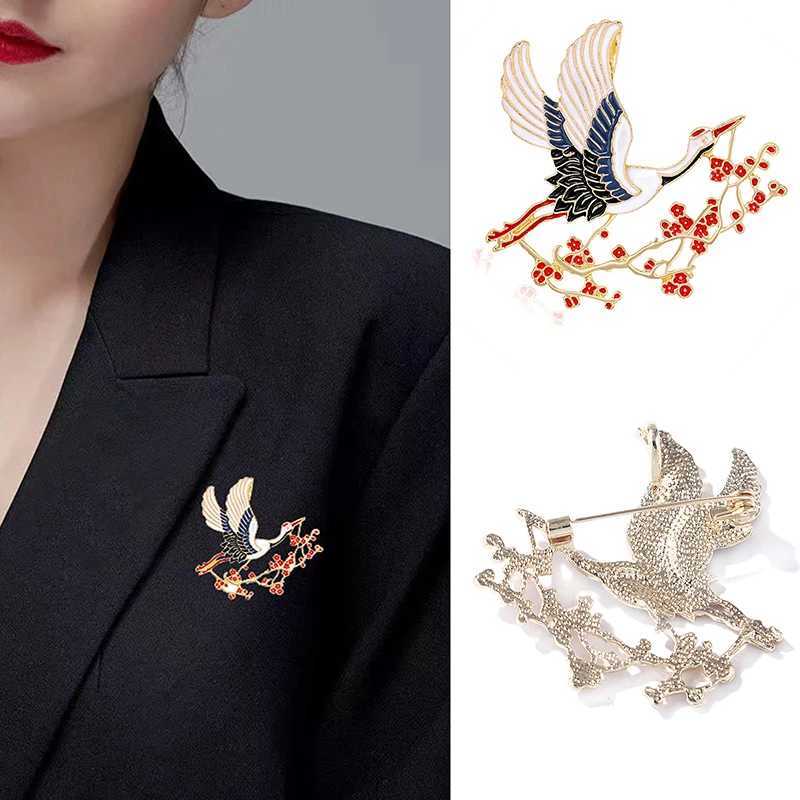 1PC Retro Enamel Flower Crane Brooches Chinese Style Corsage Pins Women Unisex Bird Animal Party Brooch Pins GiftX240914