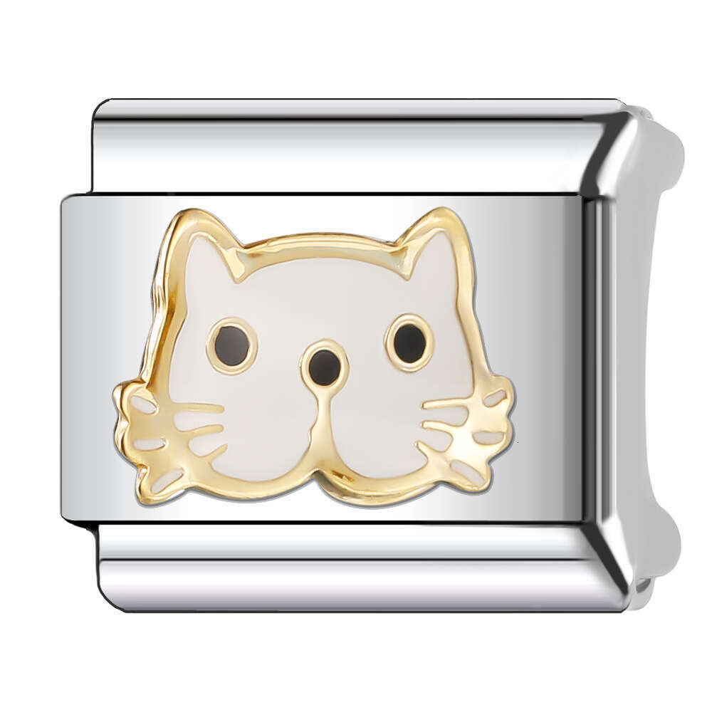 New Women's Gift Pretty Animal Cat with Enamel Bead Italian Charms Links Bangle Beads Fit 9mm Stainless Steel Bracelet Making DIY For Women Fashi