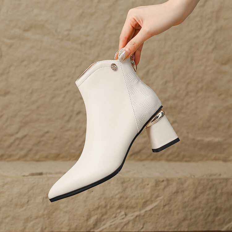 Autumn NEW Pointed Toe Chunky Genuine Leather Shoes for Women Elegent Ankle High Heel Female Boots 460f