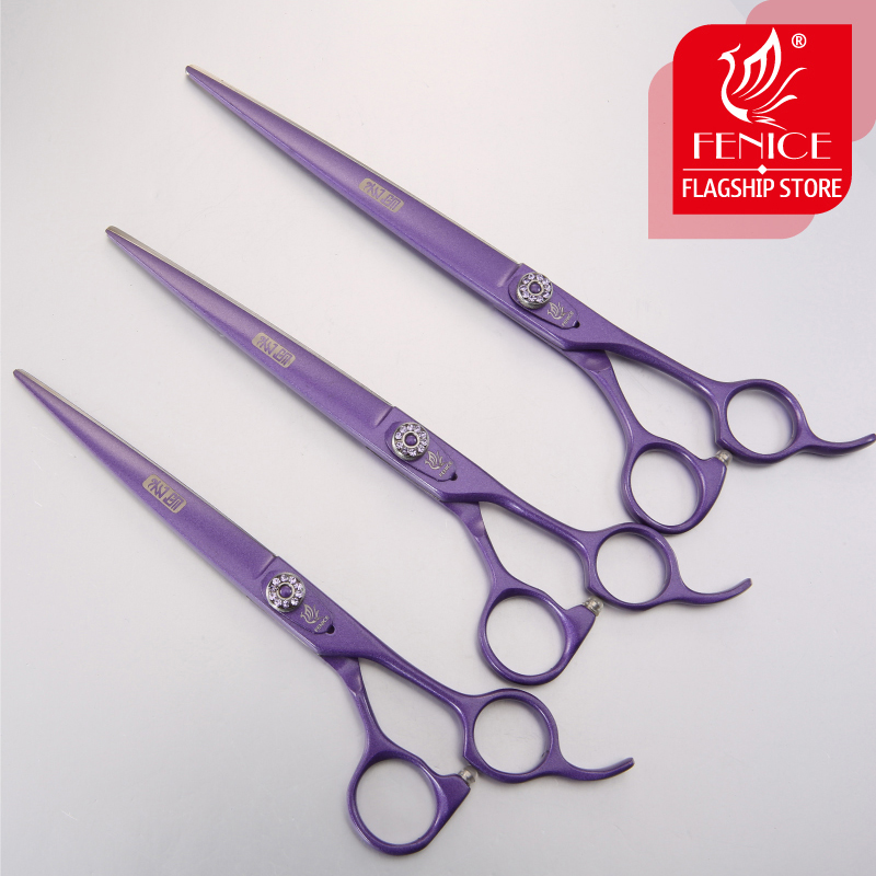 Fenice Professional Purple Pet Grooming Scissors 7.0/7.5/8.0 Inch Dog Hair Cutting Shears Tijeras