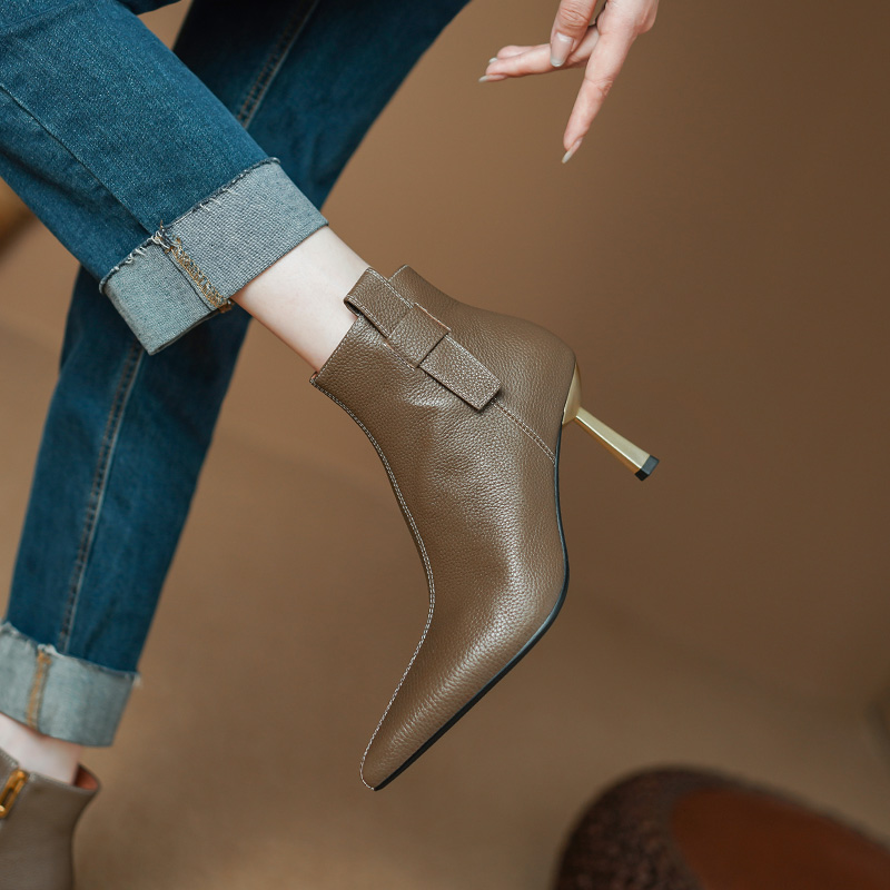 2024 High Heels Women Thin Heel Short Genuine Winter Modern Leather Shoes Ladies Ankle Boots 7dde